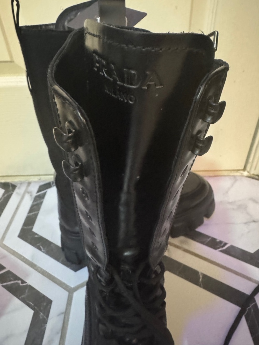 Prada NWT Chunky Black Combat Boots with Side Zipper - Picture 6 of 12